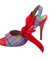 Sandalias JuliaBella Paloma Fantasia multicolor con tacón de 9cm, detalle de lazo de licra rojo y cuero artesanal