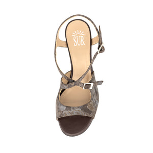 Dita 2 Fibbie Nappa Marrone Fiori 6cm (Regular to Wide)